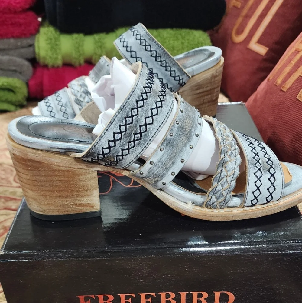 freebird Ice Gray Braided Strap Slide Sandals